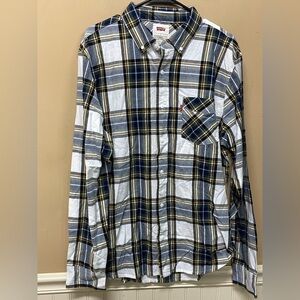 Levis Mens Plaid Shirt Long Sleeve Marsh Blue Yellow Size L NWT